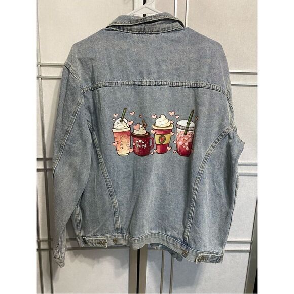 Denim jacket size L-XL with graphic print on the back - Picture 3 of 7
